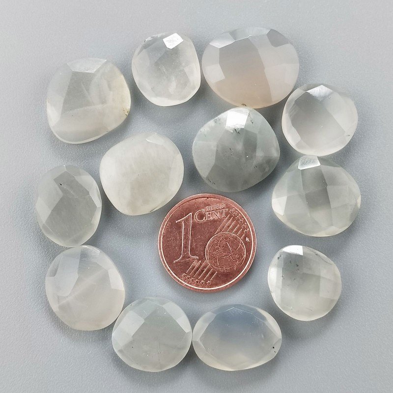 Briolette di Pietra di Luna Bianco Grigio, Forma Irregolare, Sfaccettata a Mano, 12-14 mm