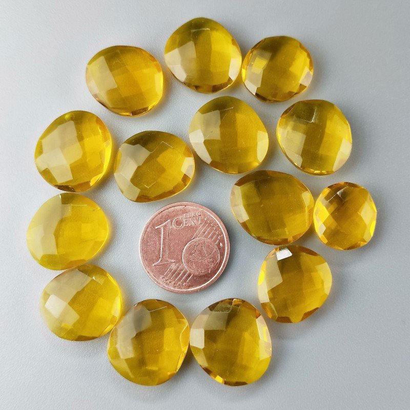 Briolette di Quarzo Giallo Ambra Idrotermale, Forma Irregolare, Sfaccettata a Mano, 12-16 mm