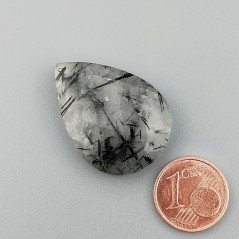 Quarzo Rutillato Nero Briolette Forma Goccia Piatta Sfaccetata Fatto a Mano 30X22mm 27,00Carati 1pz