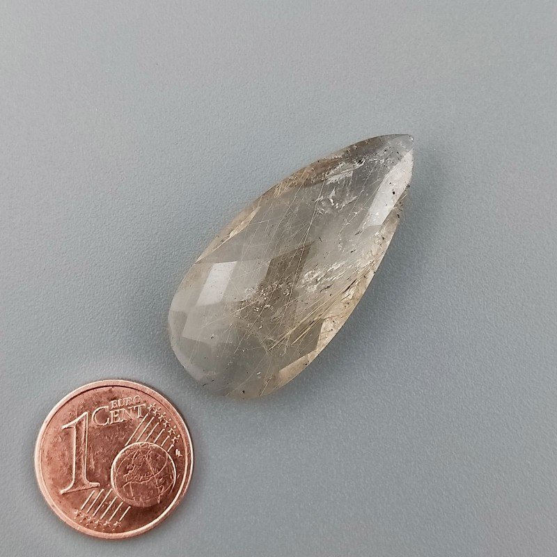 Briolette di Quarzo Rutilato Oro, Forma Goccia Piatto, Sfaccettata a Mano, 32x15 mm, 20,25 ct