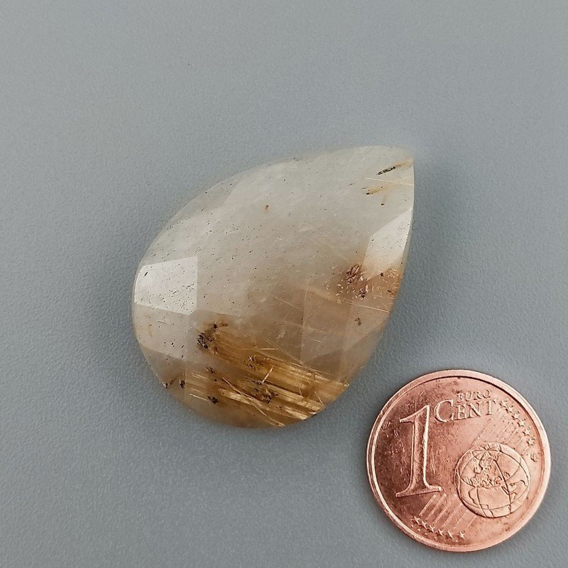 Briolette di Quarzo Rutilato Oro, Forma Goccia Piatto, Sfaccettata a Mano, 30x22 mm, 32,00 ct