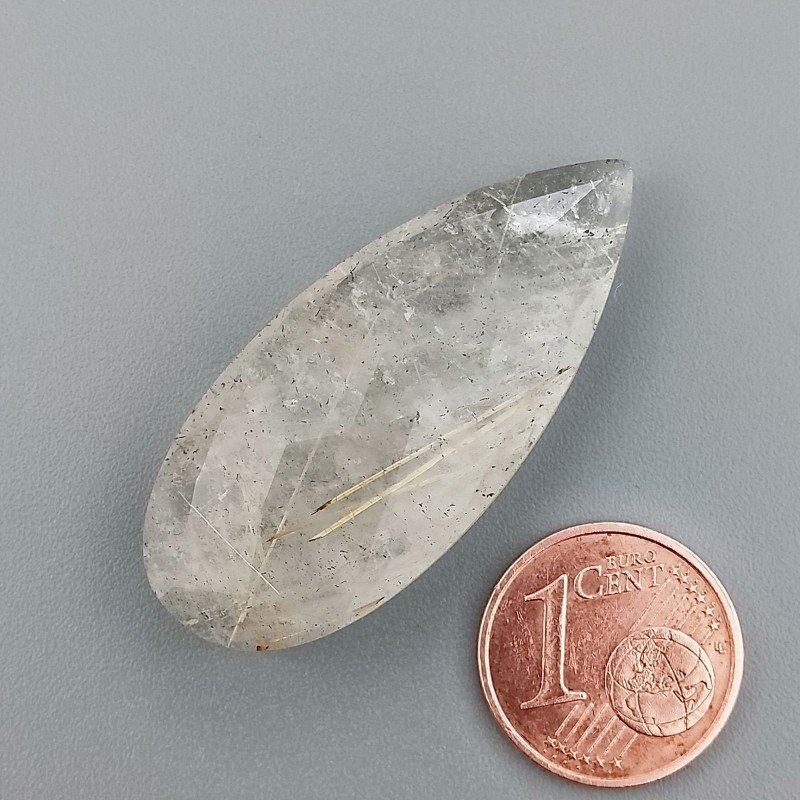 Briolette di Quarzo Rutilato Oro, Forma Goccia Piatto, Sfaccettata a Mano, 39x17 mm, 32,40 ct