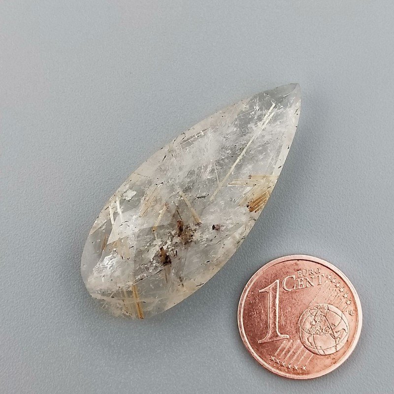 Briolette di Quarzo Rutilato Oro, Forma Goccia Piatto, Sfaccettata a Mano, 39x17 mm, 29,50 ct