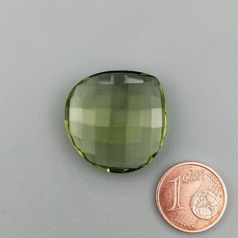 Briolette di Ametista Verde Prasiolite Idrotermale, Forma Tondo, Sfaccettata a Mano, 25 mm, 25,25 ct