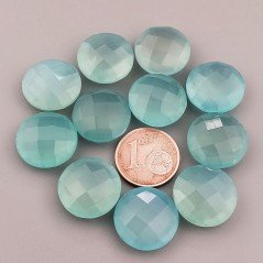 Calcedonia Aqua Verde Briolette Forma Tondo Sfaccettato Fatto a Mano 15-16mm 1pz