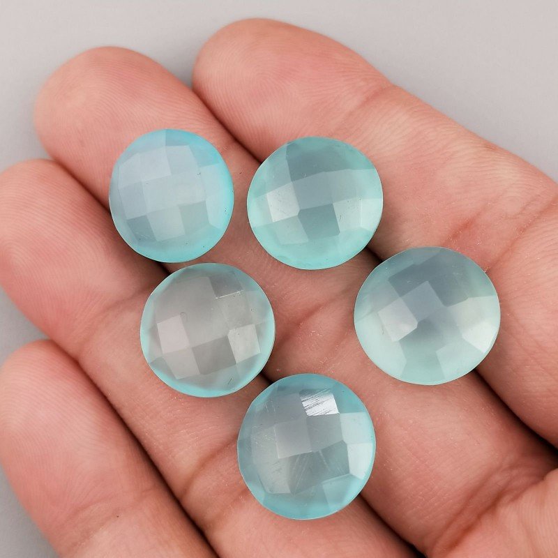 Calcedonia Aqua Verde Briolette Forma Tondo Sfaccettato Fatto a Mano 15-16mm 1pz