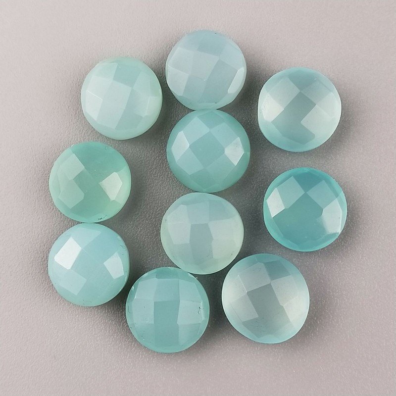 Calcedonia Aqua Verde Briolette Forma Tondo Piatto Sfaccettato Fatto a Mano 10mm 1pz