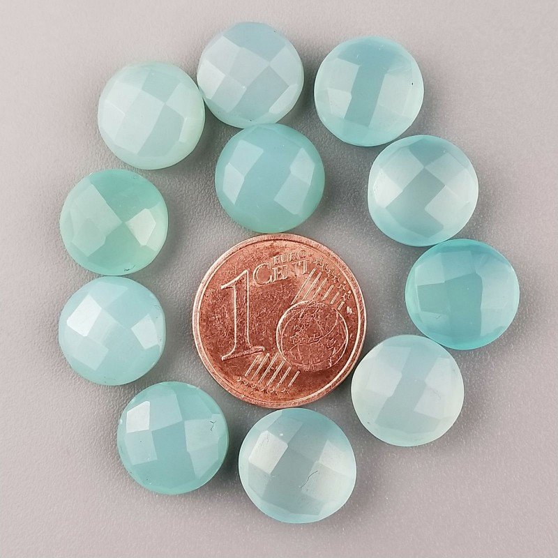 Calcedonia Aqua Verde Briolette Forma Tondo Piatto Sfaccettato Fatto a Mano 10mm 1pz