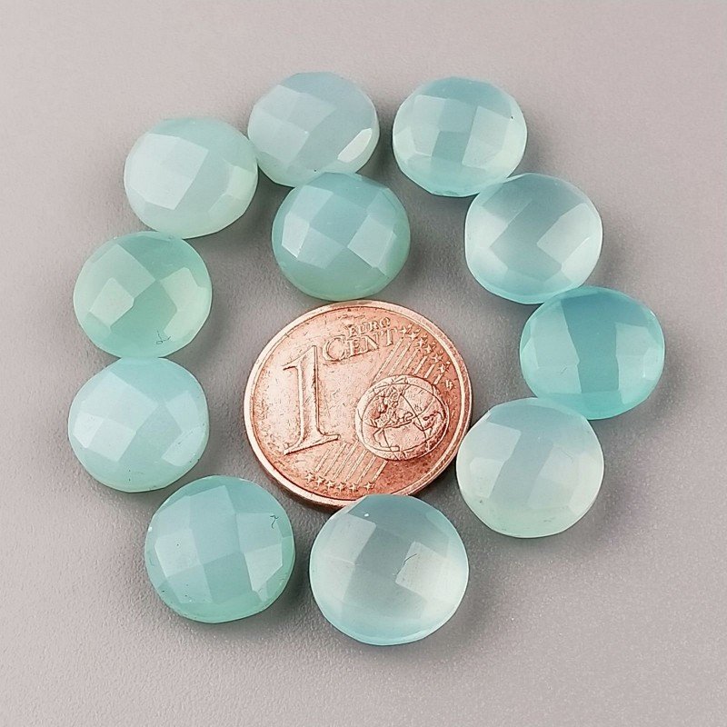 Calcedonia Aqua Verde Briolette Forma Tondo Piatto Sfaccettato Fatto a Mano 10mm 1pz