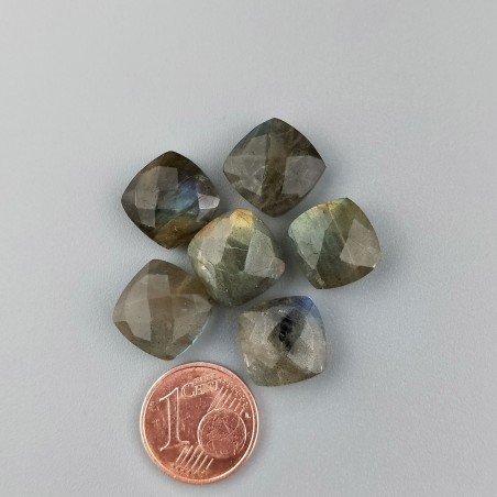 Labradorite Naturale Briollette Forma Quadrato Piatto Sfaccettato Fatto a Mano 12mm 1pz