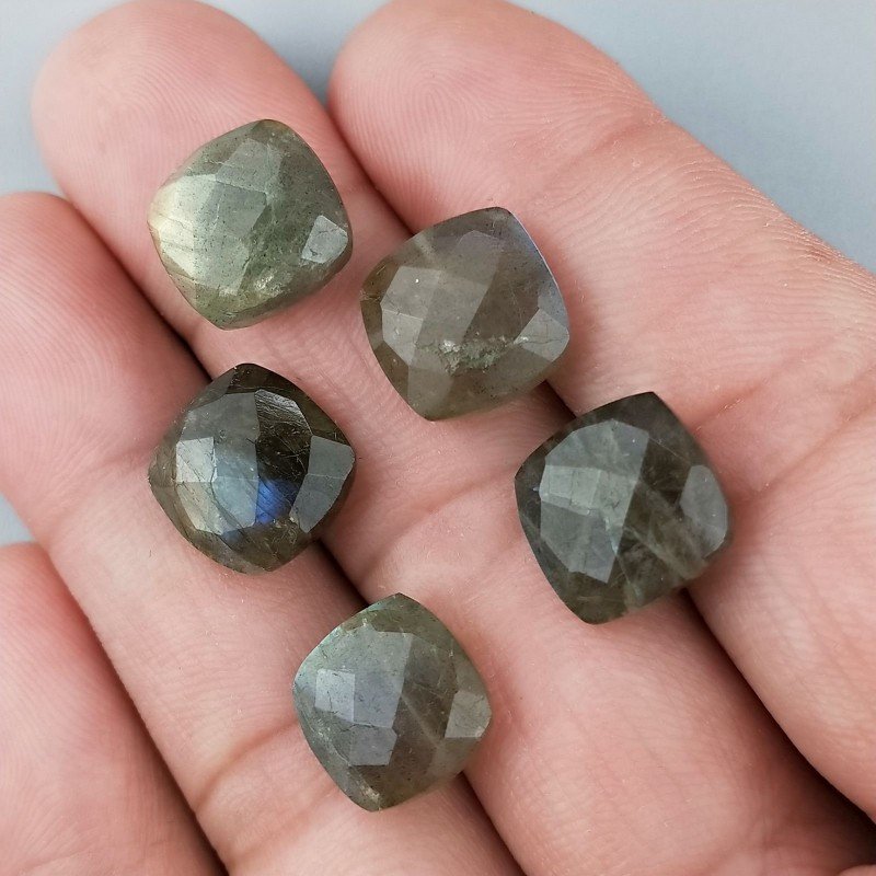 Labradorite Naturale Briollette Forma Quadrato Piatto Sfaccettato Fatto a Mano 12mm 1pz