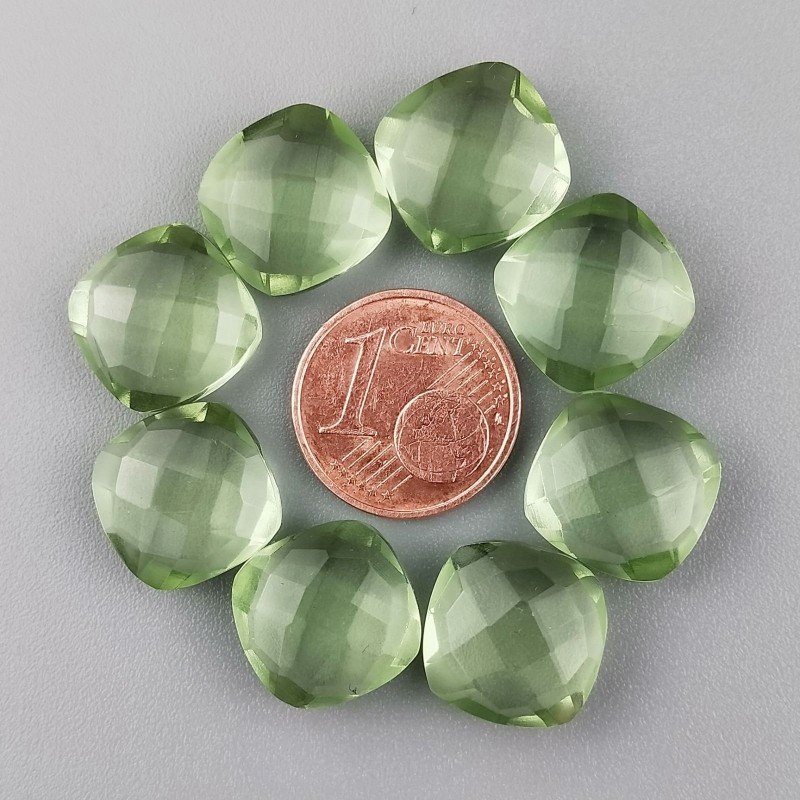 Briolette di Ametista Verde Prasiolite Idrotermale, Forma Quadrato, Sfaccettata a Mano, 12 mm