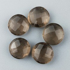 Briolette di Quarzo Fumé Idrotermale, Forma Tondo Piatto, Sfaccettata a Mano, Mezzo Forato, 12 mm