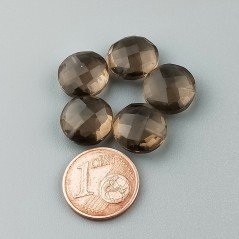 Briolette di Quarzo Fumé Idrotermale, Forma Tondo Piatto, Sfaccettata a Mano, Mezzo Forato, 12 mm