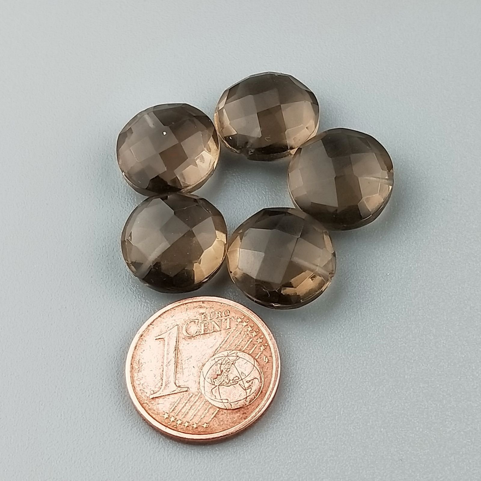Quarzo Fume Idrotermale Briolette Forma Tondo Piatto Sfaccettato Fatto a Mano 12mm Mezzo Forato 1pz