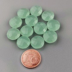 Calcedonia Aqua Verde Briolette Forma Tondo Piatto Sfaccettato Fatto a Mano 12mm 1pz