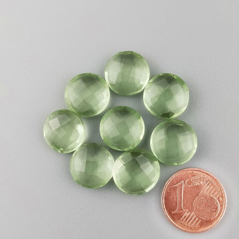 Briolette di Ametista Verde Prasiolite Idrotermale, Forma Tondo, Sfaccettata a Mano, 12 mm
