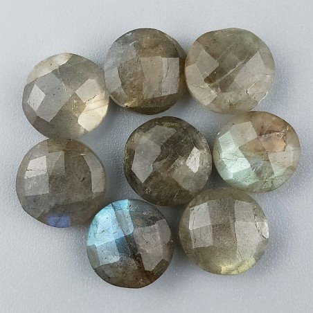 Labradorite Naturale Forma Tondo Piatto Sfaccettato Fatto a Mano 12mm 1pz