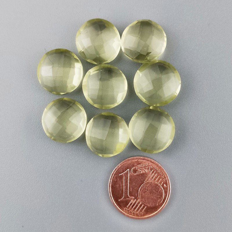 Briolette di Quarzo Limone Idrotermale, Forma Tondo Piatto, Sfaccettata a Mano, 12 mm