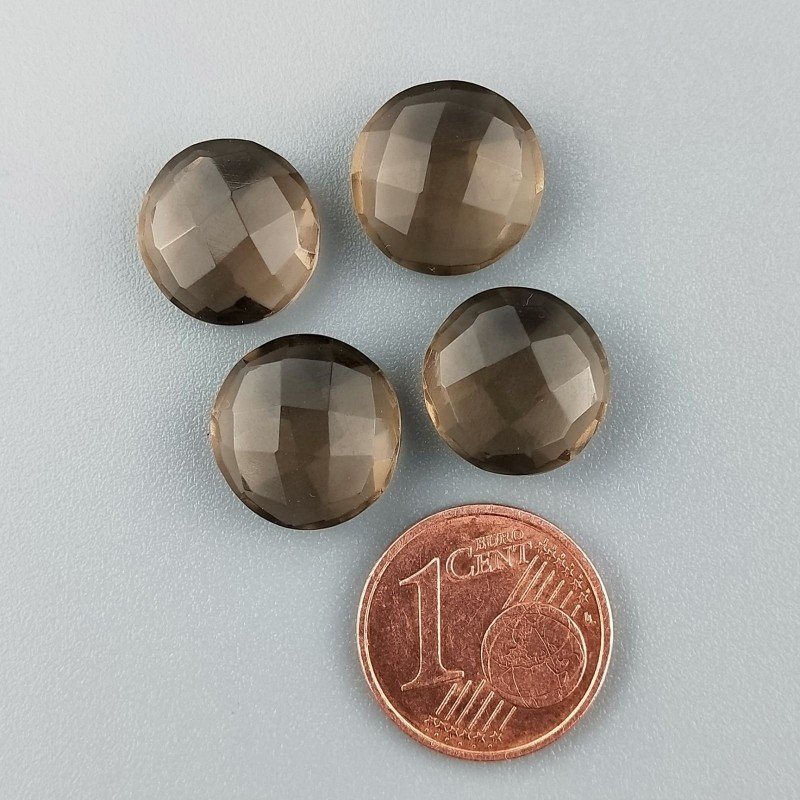 Quarzo Fume Idrotermale Briolette Forma Tondo Piatto Sfaccettato Fatto a Mano 12mm 1pz