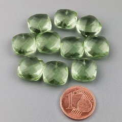 Ametista Verde Prasiolite Idrotermale Briolette Forma Quadrato Sfaccettato Fatto a Mano 12mm Mezzo Forato 1pz