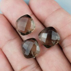Quarzo Fume Idrotermale Briolette Forma Quadrato Sfaccettato Fatto a Mano 12mm Mezzo Forato 1pz