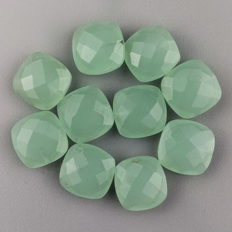 Calcedonia Aqua Verde Briolette Forma Quadrato Sfaccettato Fatto a Mano 12mm Mezzo Forato 1pz