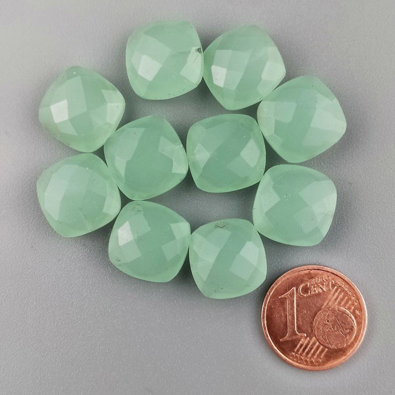 Briolette di Calcedonia Aqua Verde, Forma Quadrato, Sfaccettata a Mano, Mezzo Forato, 12 mm
