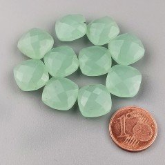 Briolette di Calcedonia Aqua Verde, Forma Quadrato, Sfaccettata a Mano, Mezzo Forato, 12 mm