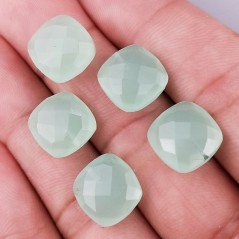 Briolette di Calcedonia Aqua Verde, Forma Quadrato, Sfaccettata a Mano, Mezzo Forato, 12 mm