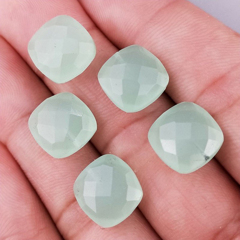 Calcedonia Aqua Verde Briolette Forma Quadrato Sfaccettato Fatto a Mano 12mm Mezzo Forato 1pz