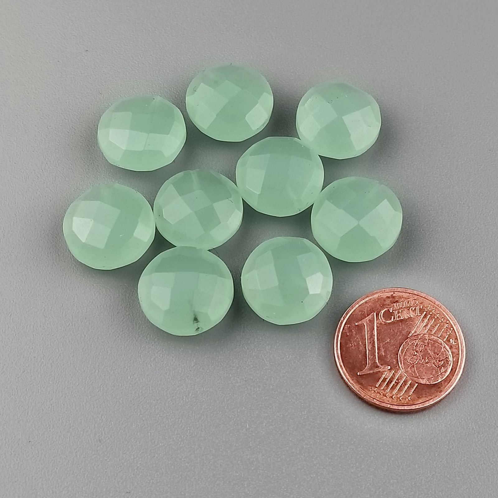 Calcedonia Aqua Verde Briolette Forma Tondo Piatto Sfaccettato Fatto a Mano12mm Mezzo Forato 1pz