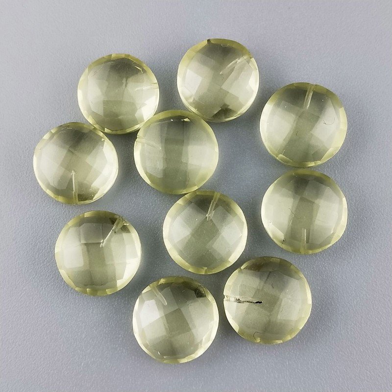 Quarzo Limone Idrotermale Briolette Forma Tondo Piatto Sfaccettato Fatto a Mano 12mm Mezzo Forato 1pz