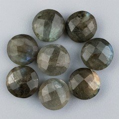 Labradorite Naturale Forma Tondo Piatto Sfaccettato Fatto a Mano 12mm Mezzo Forato 1pz
