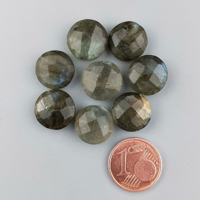 Labradorite Naturale, Forma Tondo Sfaccettato a Mano, Piatto, Mezzo Forato, 12 mm