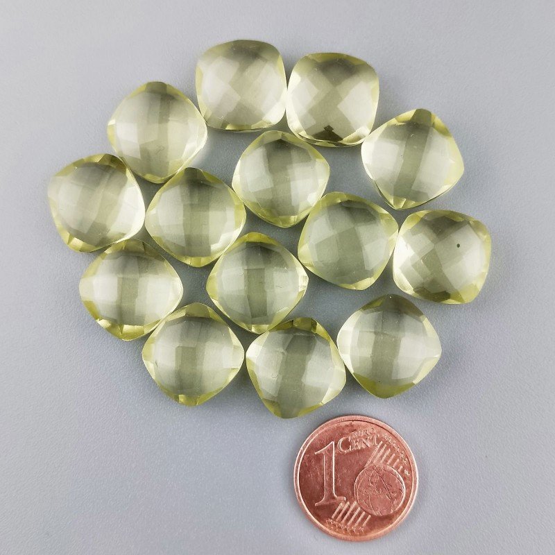 Briolette di Quarzo Limone Idrotermale, Forma Quadrato, Sfaccettata a Mano, 12 mm