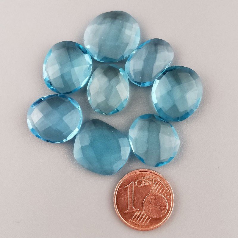 Briolette di Topazio Azzurro Idrotermale, Forma Irregolare, Sfaccettata a Mano, 12-16 mm