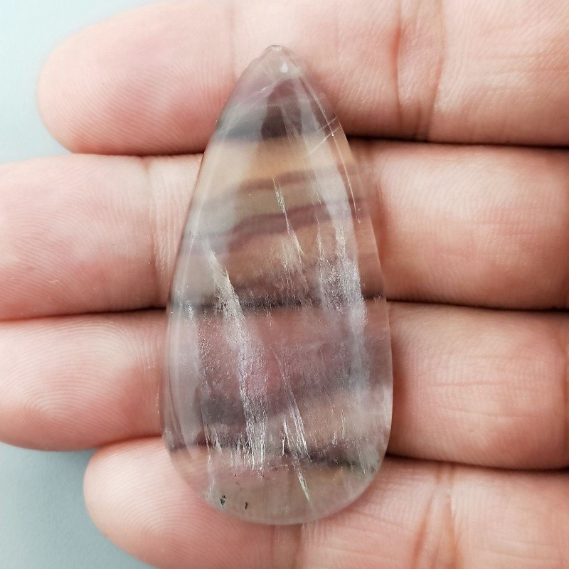 Fluorite Naturale Forma Goccia Piatto Cabochon Liscio Fatto a Mano 51X25X6mm 15,20gm 1pz