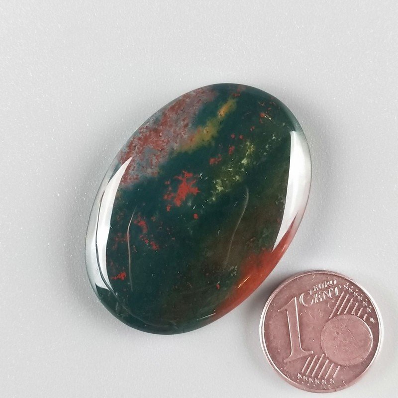 Cabochon di Eliotropio Naturale Ovale, Piatto e Liscio, 36x25x5 mm, 8,65 g, Fatto a Mano