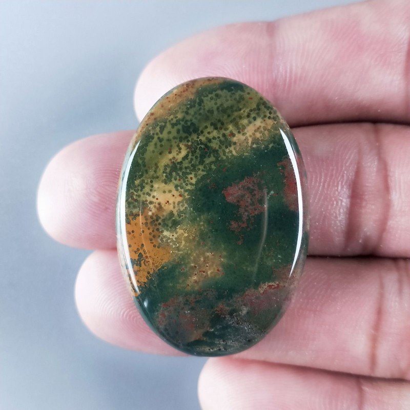 Eliotropio Naturale Forma Ovale Piatto Cabochon Liscio Fatto a Mano 38X26X5mm 9,55gm 1pz