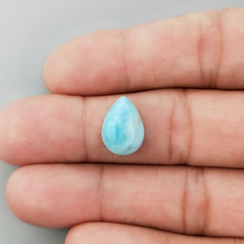 Larimar Naturale Forma Goccia Piatto Cabochon Liscio Fatto a Mano 14X10X5mm 5,35 Carati 1pz