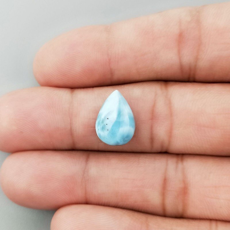 Larimar Naturale Forma Goccia Piatto Cabochon Liscio Fatto a Mano 14X10X4mm 4,15 Carati 1pz