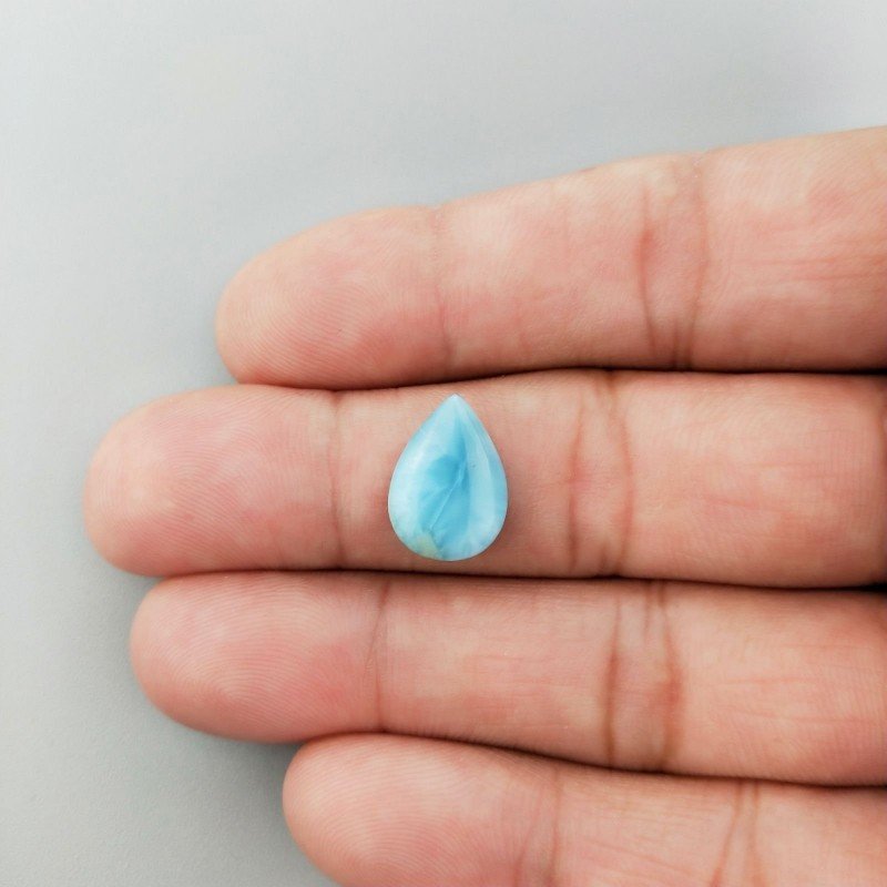 Larimar Naturale Forma Goccia Piatto Cabochon Liscio Fatto a Mano14X10X3mm 3,85 Carati 1pz