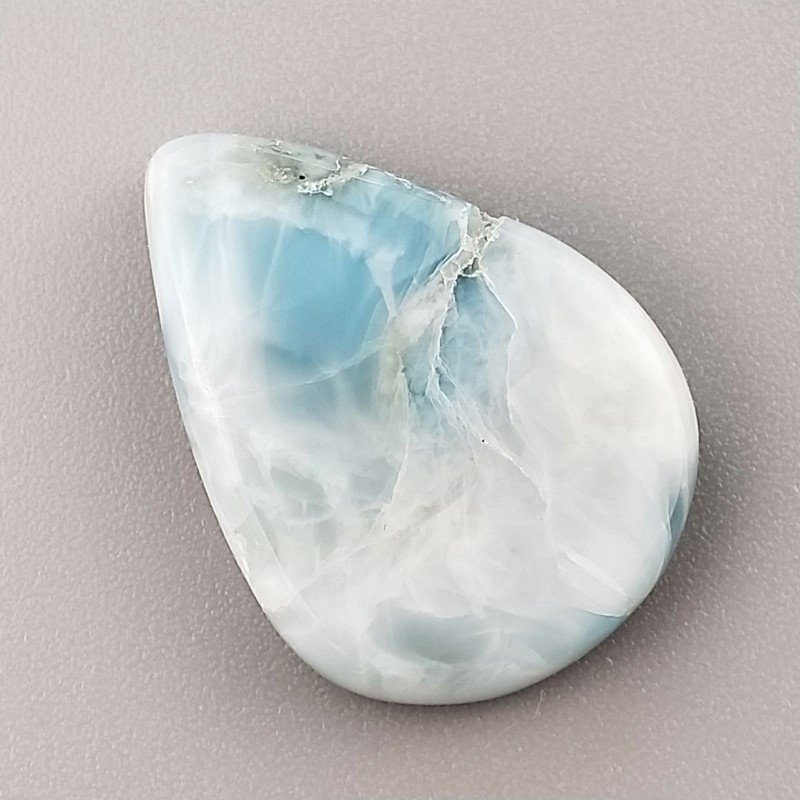 Larimar Grezzo Naturale Forma Goccia Piatto Cabochon Liscio Fatto a Mano 24X18mm 3,92gm 1pz