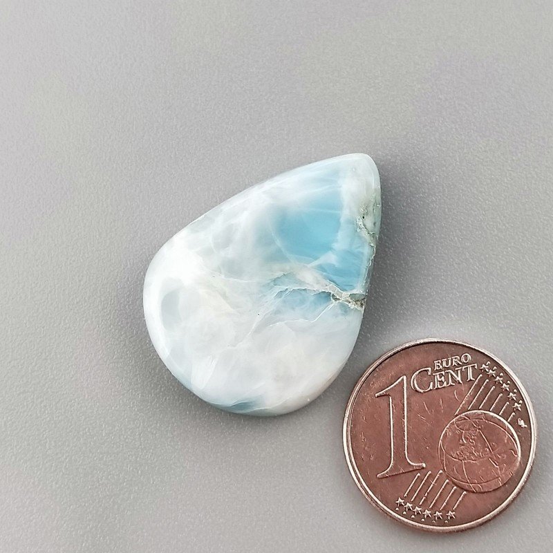 Cabochon di Larimar Grezzo Naturale Goccia, Piatto e Liscio, 24x18 mm, 3,92 g, Fatto a Mano