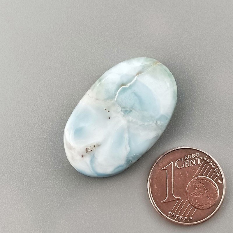 Cabochon di Larimar Grezzo Naturale Ovale, Piatto e Liscio, 28x17 mm, 6,65 g, Fatto a Mano