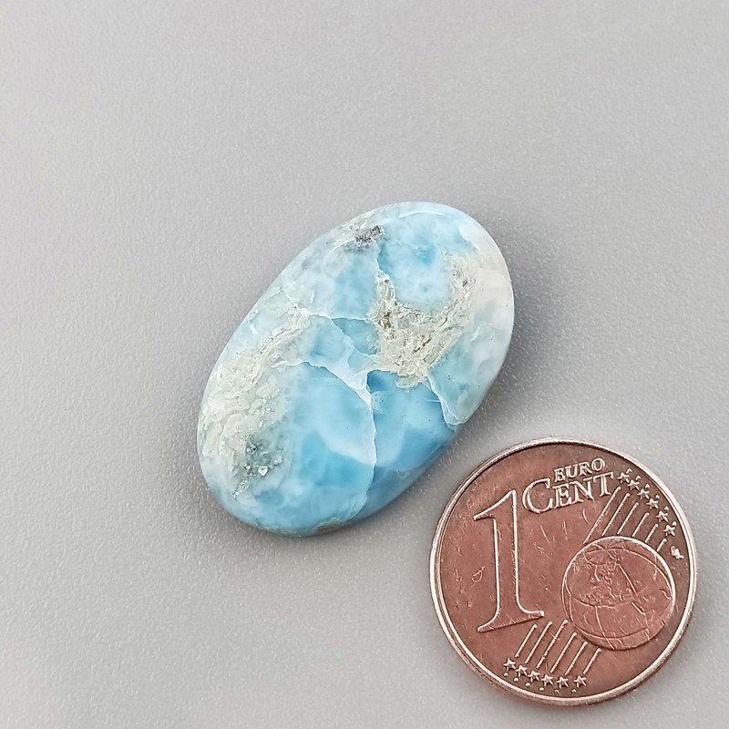 Cabochon di Larimar Grezzo Naturale Ovale, Piatto e Liscio, 23x14 mm, 3,10 g, Fatto a Mano