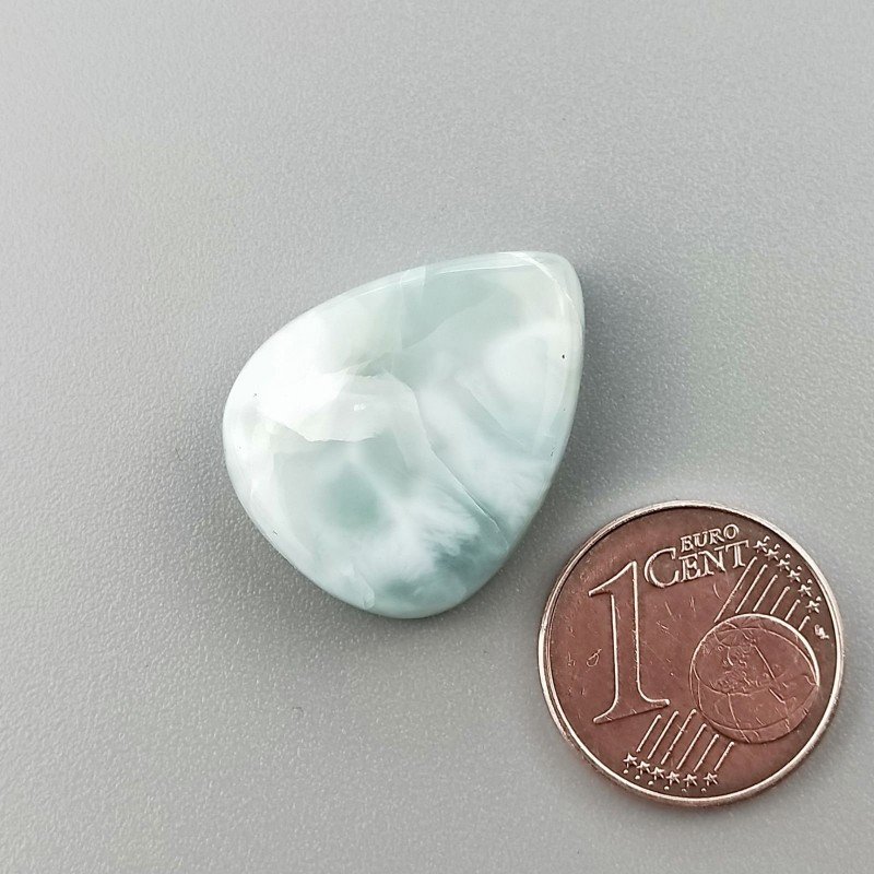 Cabochon di Larimar Grezzo Naturale Goccia, Piatto e Liscio, 21x17 mm, 4,25 g, Fatto a Mano
