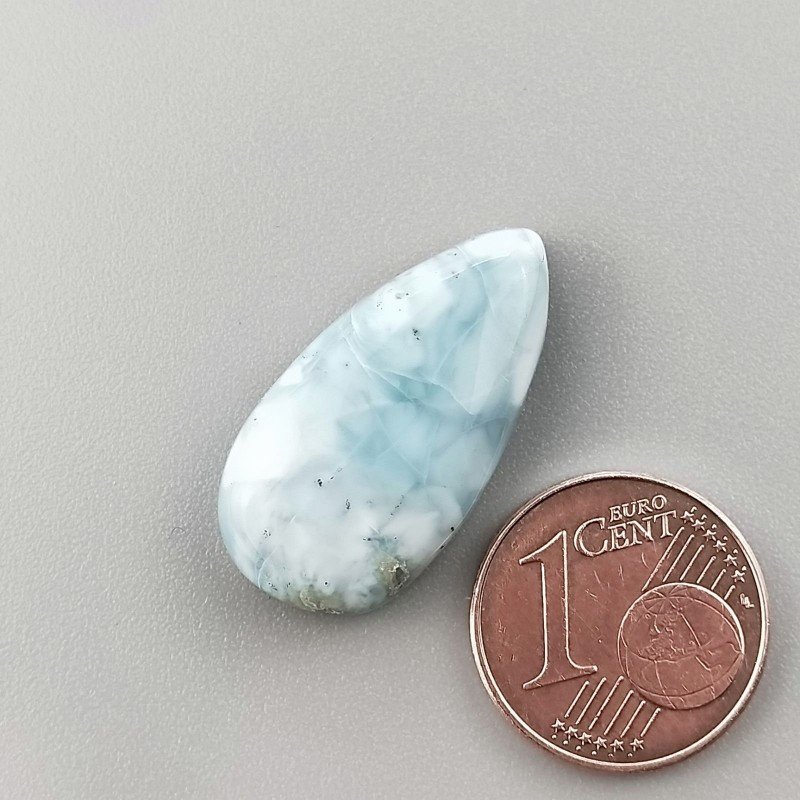 Cabochon di Larimar Grezzo Naturale Goccia, Piatto e Liscio, 24x12 mm, 3,44 g, Fatto a Mano