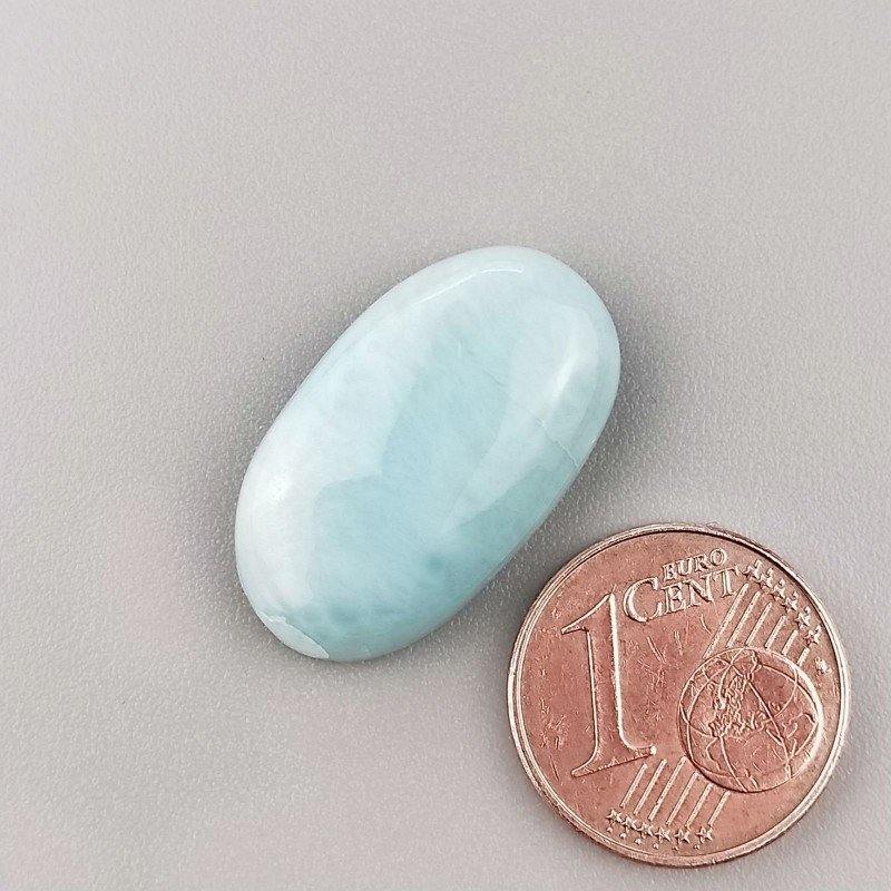 Cabochon di Larimar Grezzo Naturale Ovale, Piatto e Liscio, 22x13 mm, 3,01 g, Fatto a Mano
